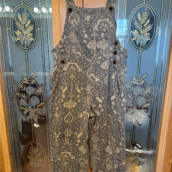 easel Pants - Easel Patterned Overalls in Gray and Cream Medium